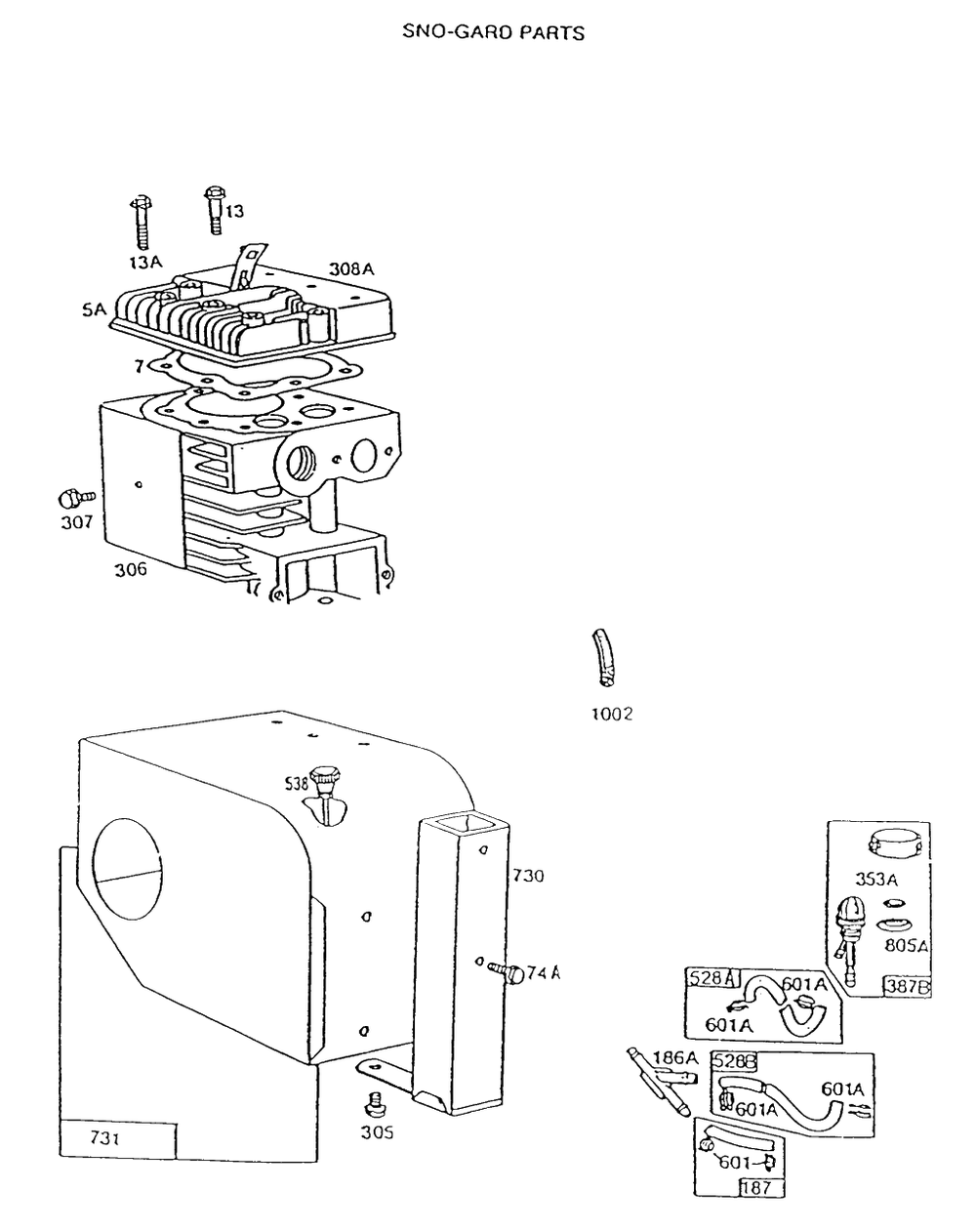 Sno-Gard, Fuel Primer Assembly Diagram and Parts List for 195431-2234-XX  Briggs and Stratton Engine